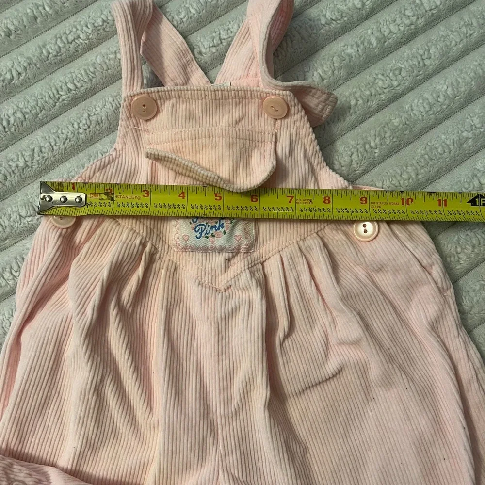 Vintage Pretty Pink Corduroy Overalls Pink 18 Months Bib Snaps Floral Patch